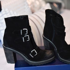 Black Suede Short Boots with heel